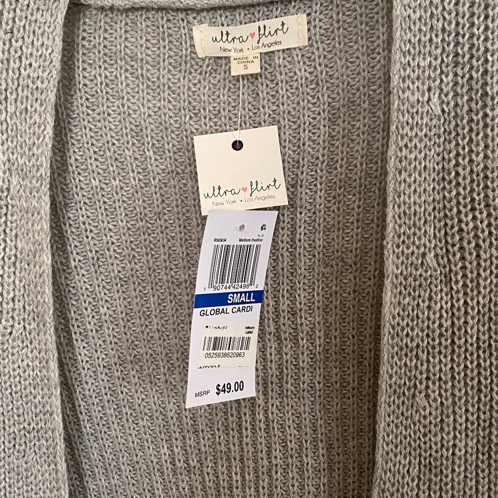 Ultra Flirt Long Cardigan Sweater Gray NWT Size S